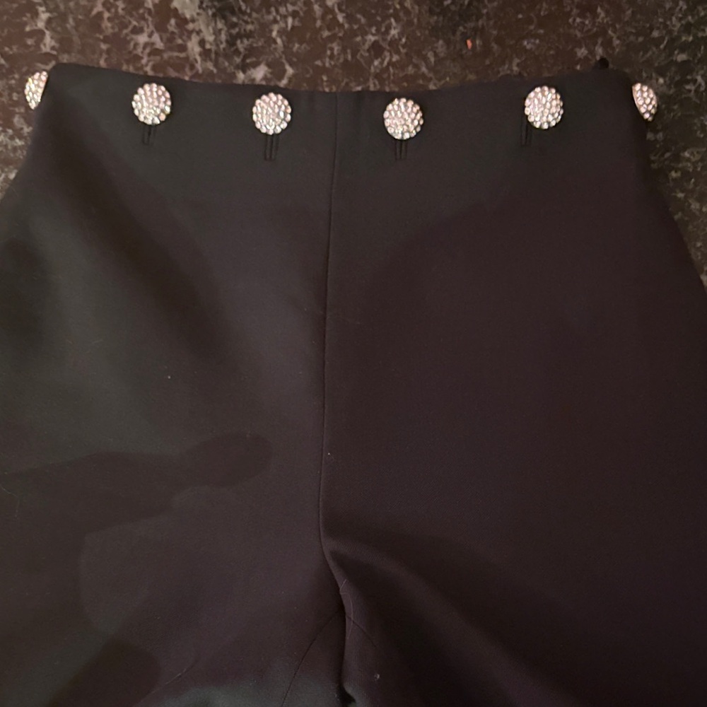 Tory Burch Black High Waist wide leg Pants with Crystal Buttons